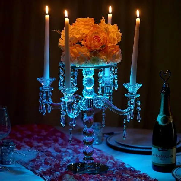 15" Gemcut Egyption Handcrafted Glass Candelabra Votive Candle Holder With Crystal Chains - 1 PCS