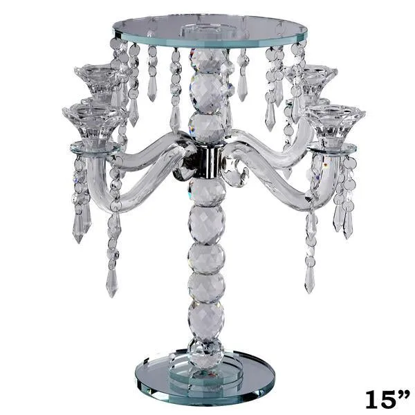 15" Gemcut Egyption Handcrafted Glass Candelabra Votive Candle Holder With Crystal Chains - 1 PCS