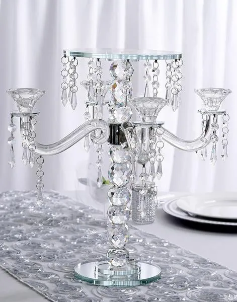 15" Gemcut Egyption Handcrafted Glass Candelabra Votive Candle Holder With Crystal Chains - 1 PCS