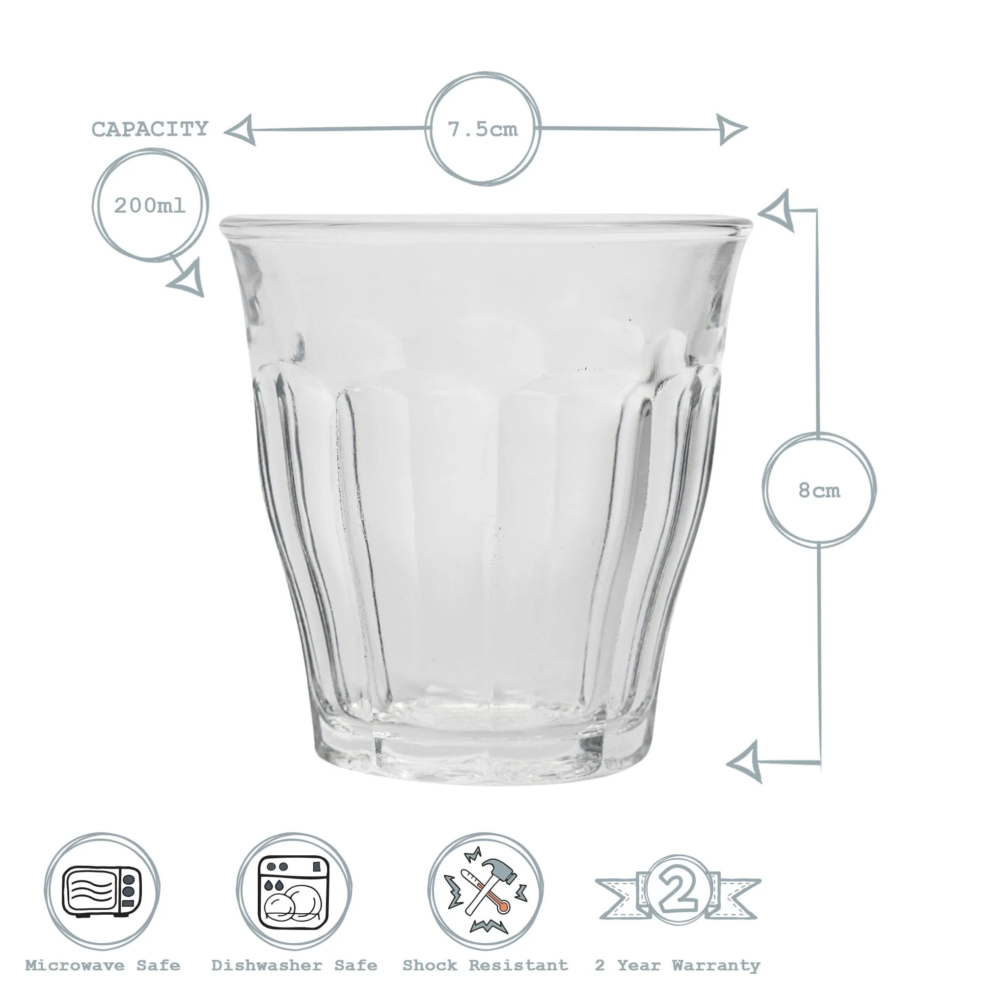 200ml Picardie Tumbler Glasses - Pack of Six - By Duralex