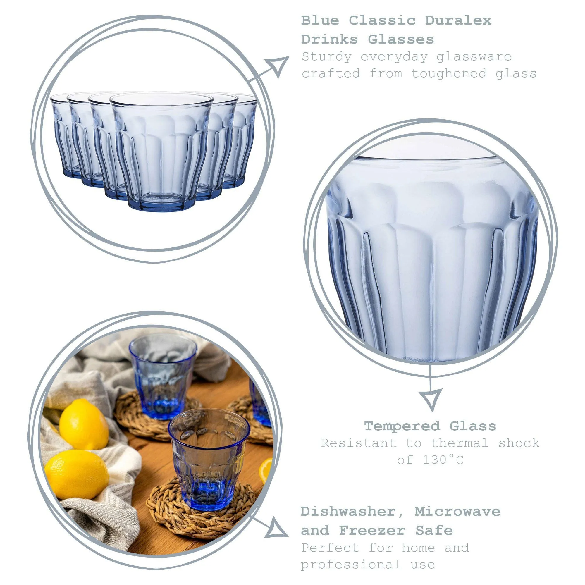 200ml Picardie Tumbler Glasses - Pack of Six - By Duralex
