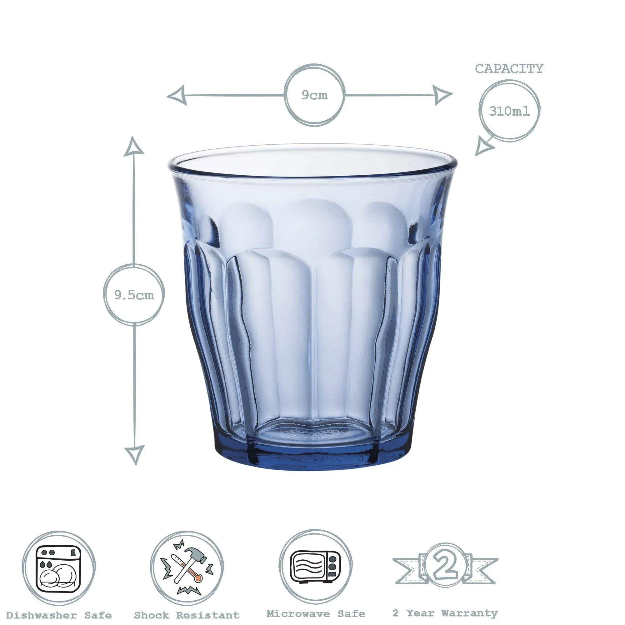 310ml Picardie Water Glasses - Pack of Six - By Duralex
