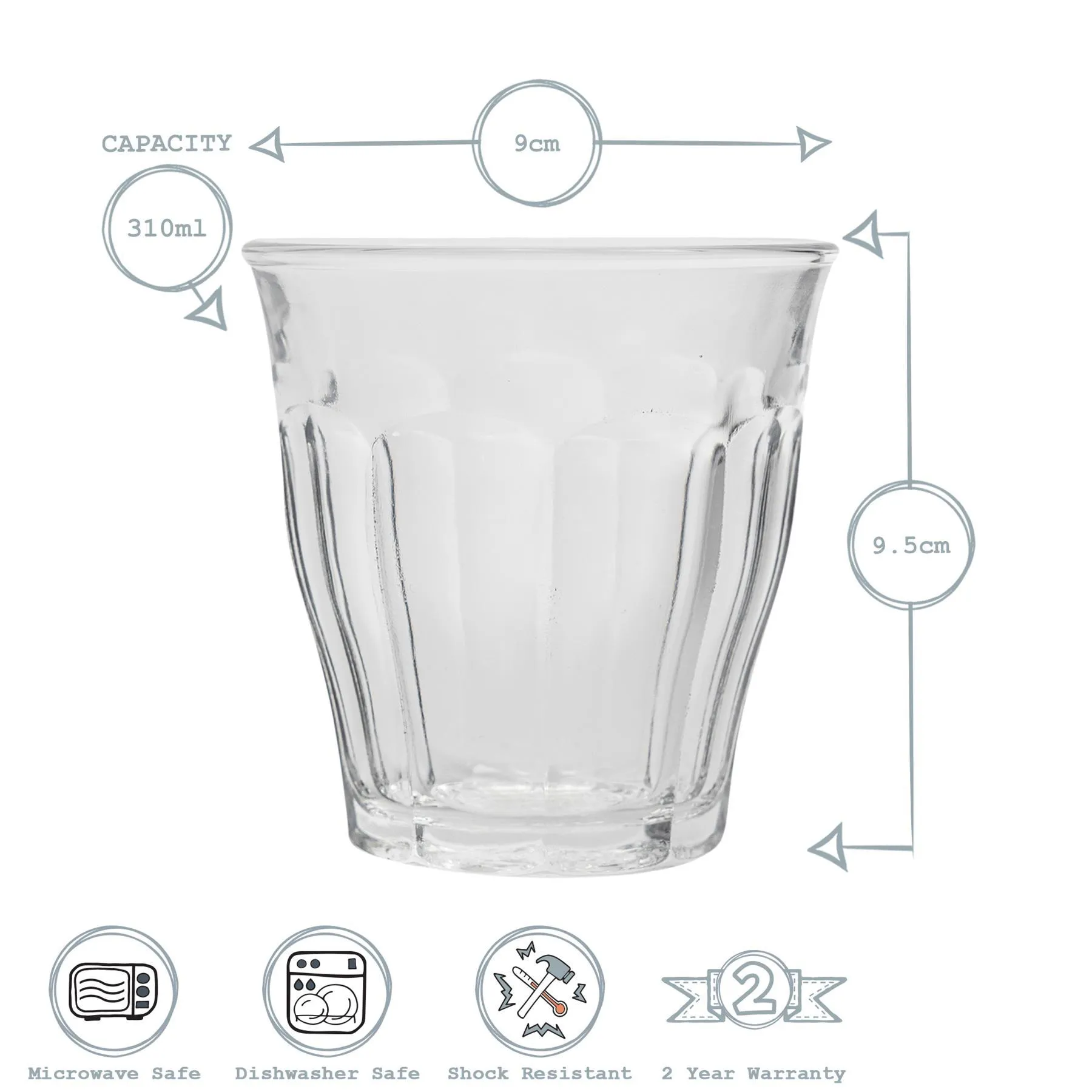 310ml Picardie Water Glasses - Pack of Six - By Duralex