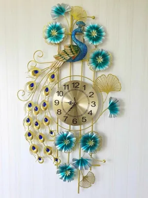 3D Desinger Big Peacock Colorful Metal Wall Clock