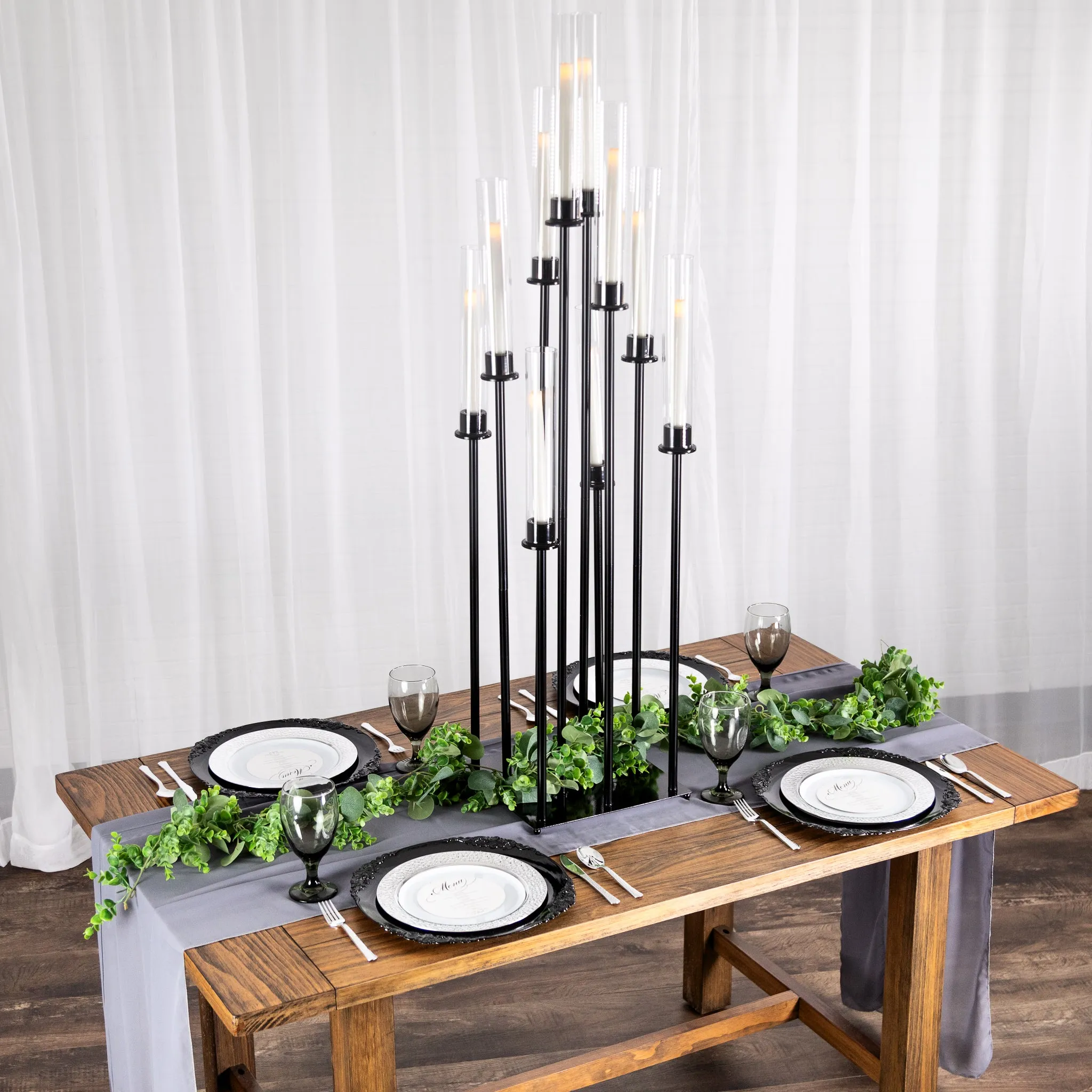 48" Tall 10 Arm Candle Holder Candelabra Centerpiece - Black