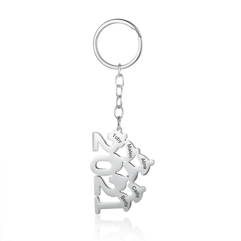 5 Names Engraved Keychains for Ladies