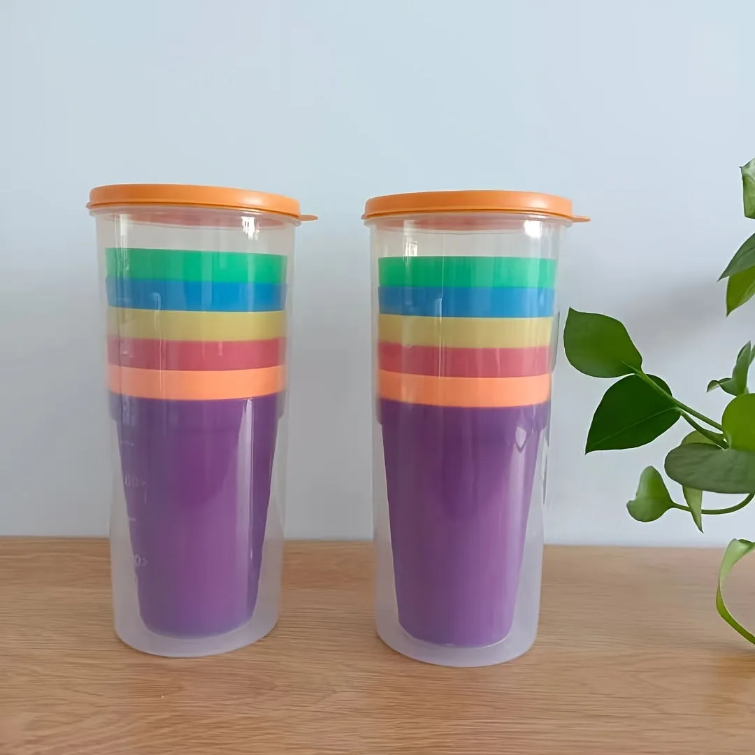 8 Rainbow Cups Reusable Stackable Ideal for Sports and Travel