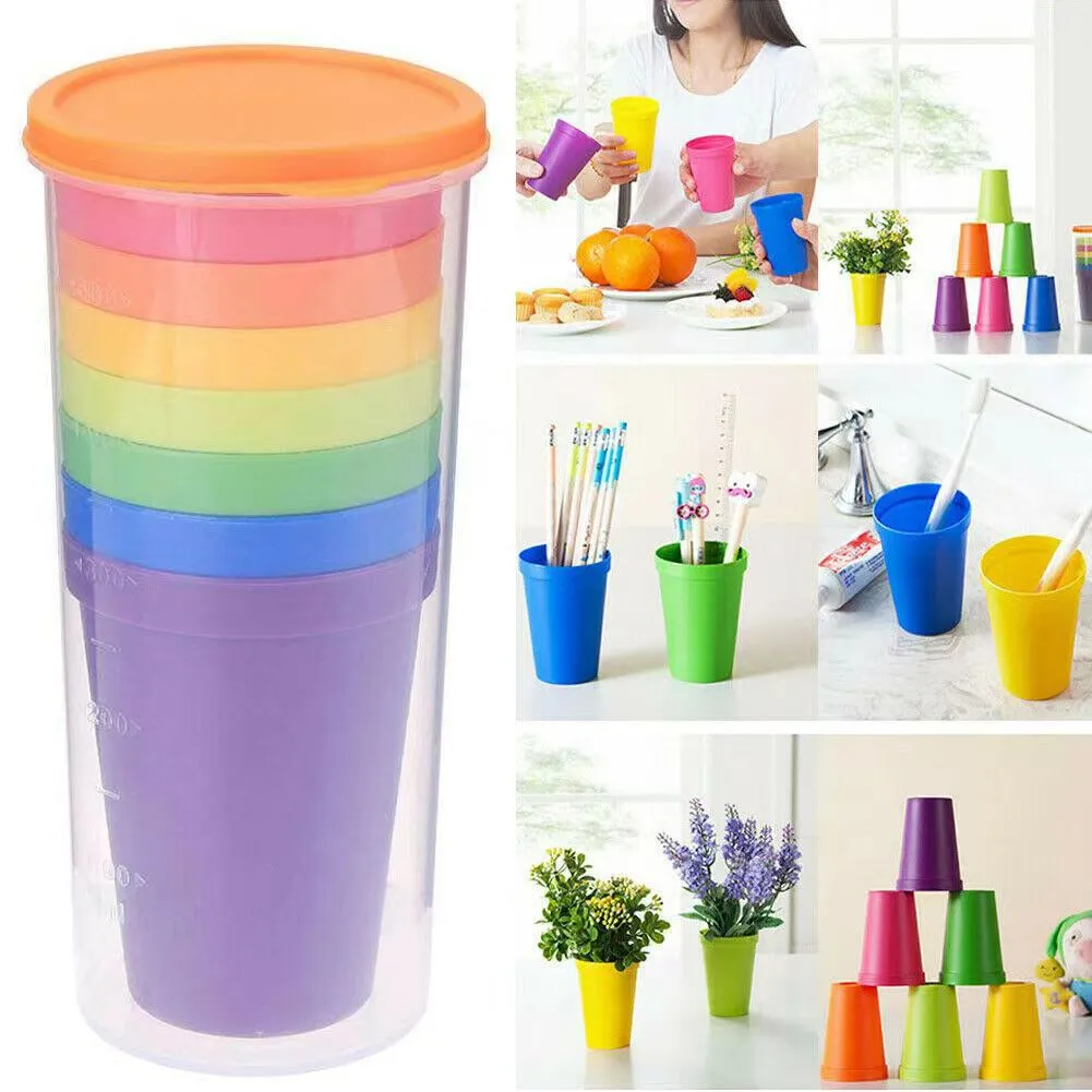 8 Rainbow Cups Reusable Stackable Ideal for Sports and Travel