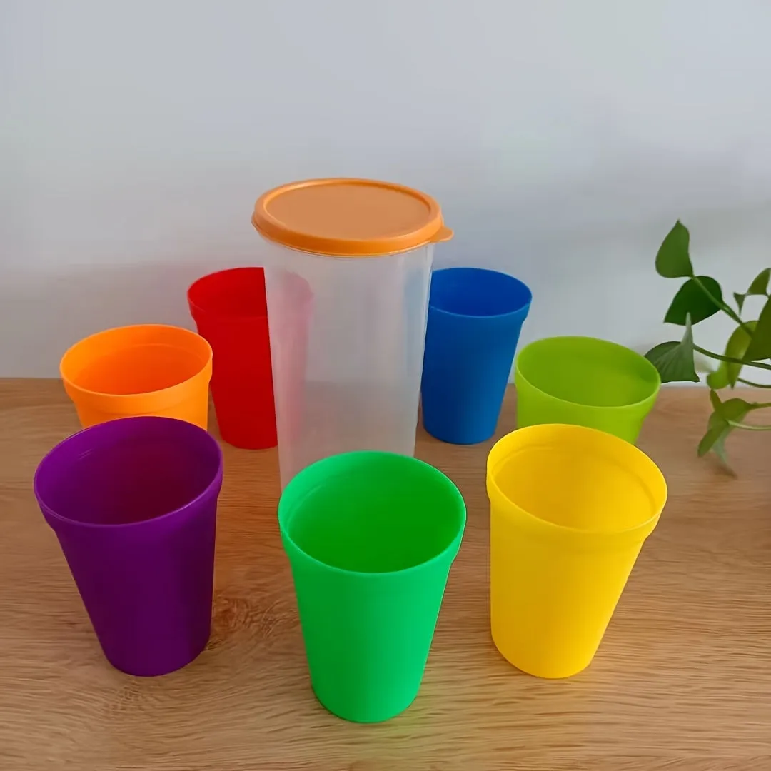 8 Rainbow Cups Reusable Stackable Ideal for Sports and Travel