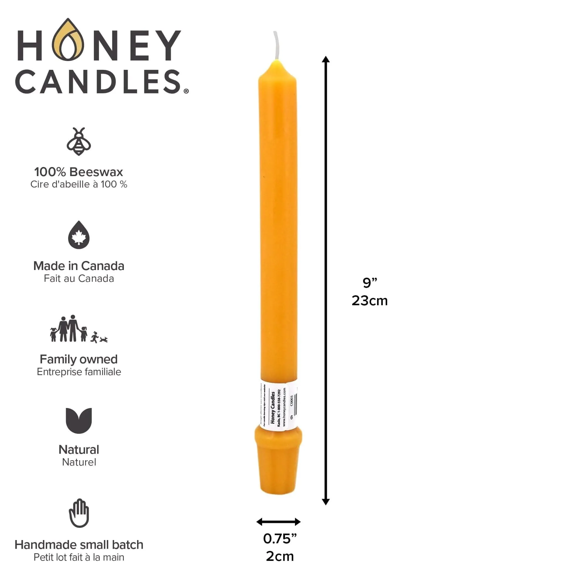 9 Inch Natural Beeswax Base Candlesticks