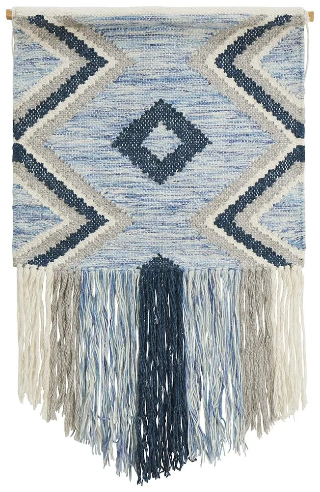 Aladdin Rugs NZ Home Blue Scandi Flatwoven Fringed Wall Hanging