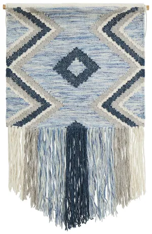 Aladdin Rugs NZ Home Blue Scandi Flatwoven Fringed Wall Hanging