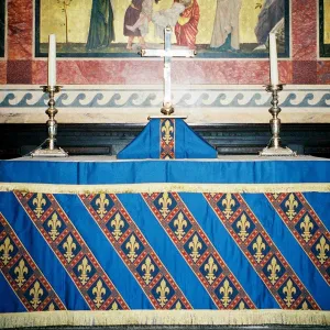 Altar Frontal in Blue Silk Blend with Diagonal Orphreys