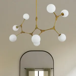 ANKUR 8 HEAD BRANCH WHITE GLOBE WITH GOLD METAL CHANDELIER