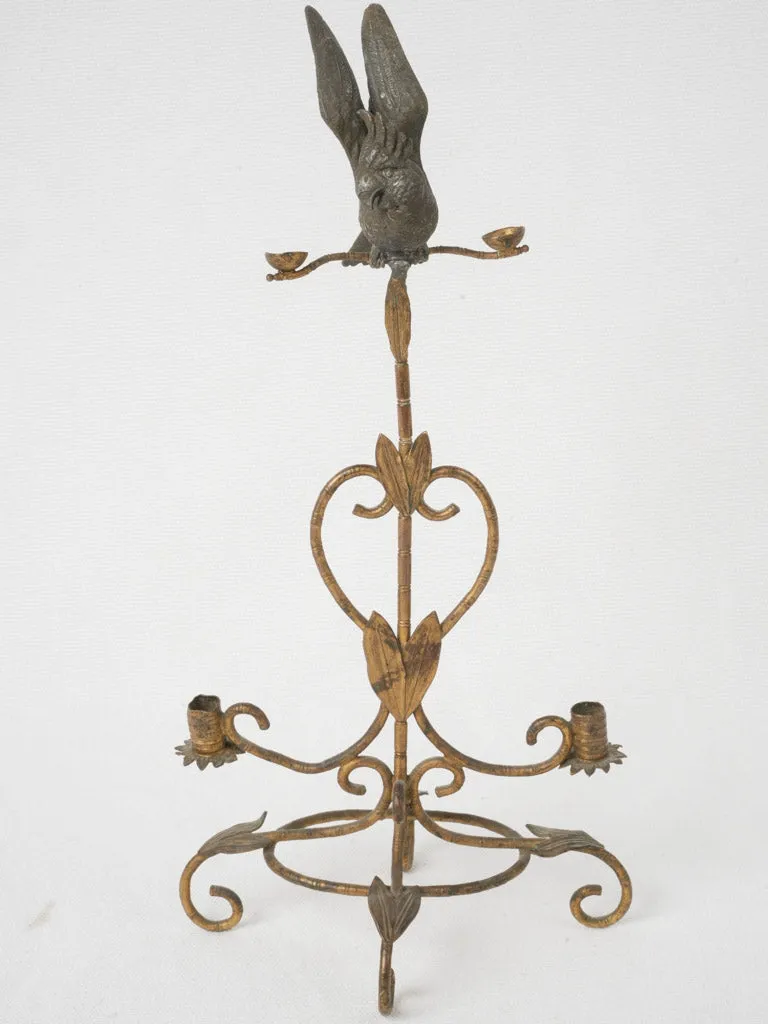 Antique Brass and Bronze Parrot Candlestick 11¾"