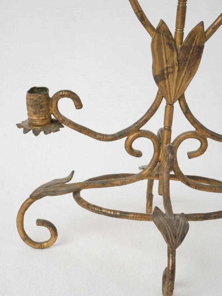 Antique Brass and Bronze Parrot Candlestick 11¾"