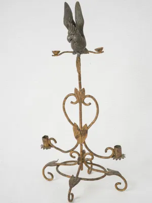 Antique Brass and Bronze Parrot Candlestick 11¾"