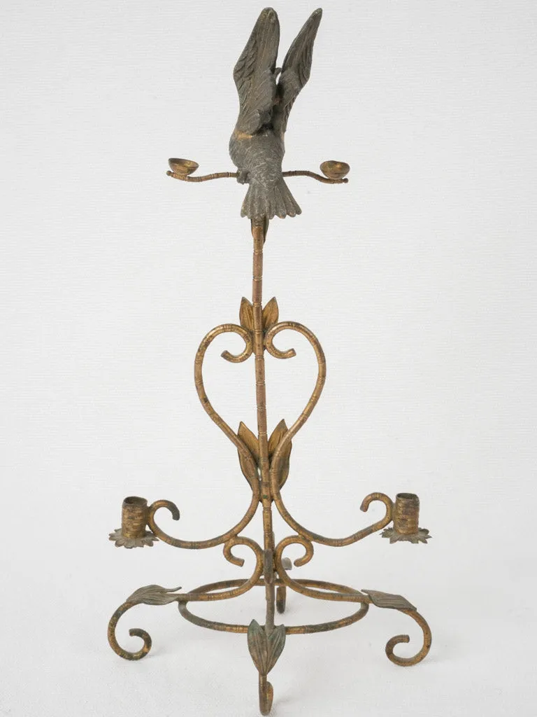 Antique Brass and Bronze Parrot Candlestick 11¾"