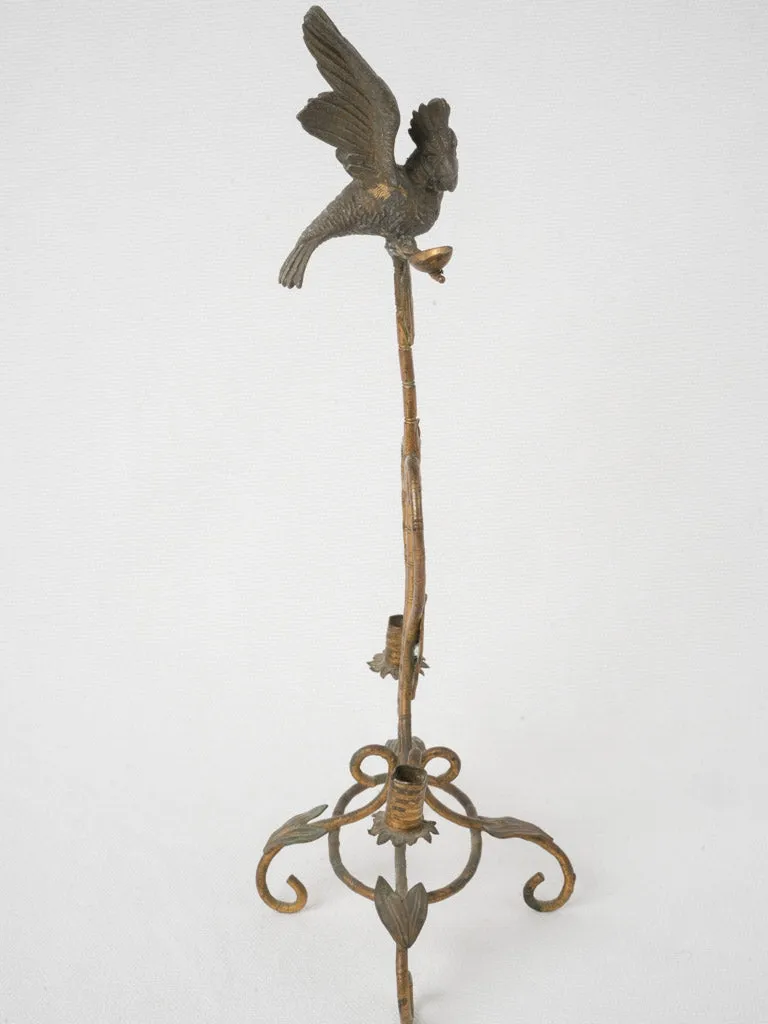 Antique Brass and Bronze Parrot Candlestick 11¾"