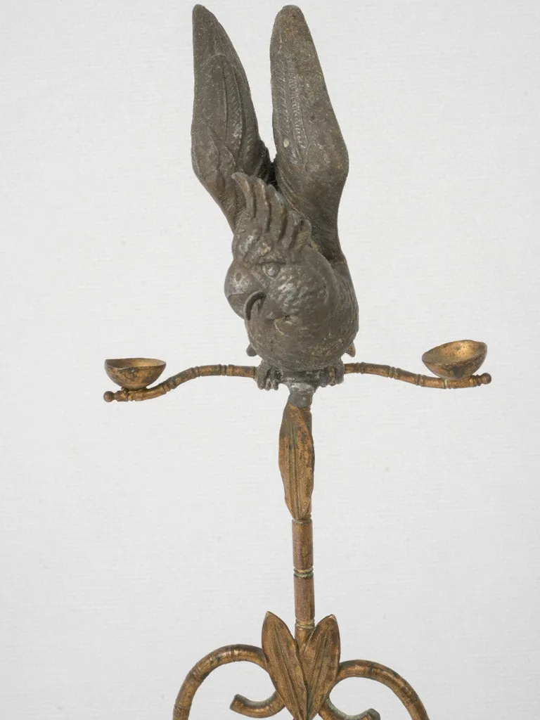 Antique Brass and Bronze Parrot Candlestick 11¾"