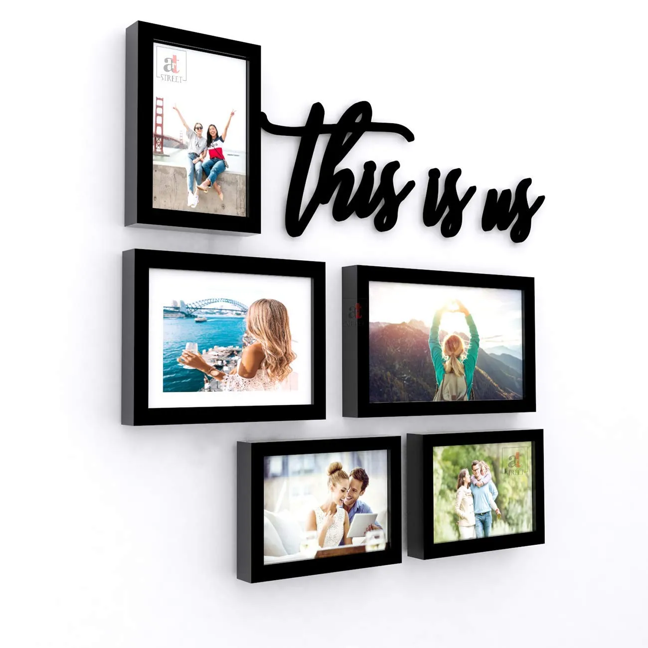 Art Street Valentine Theme Set of 5 Wall Photo Frame This Is US MDF Plaque for Valentine Day Celebration-Size -5x7, 6x8, 6x10 Inches