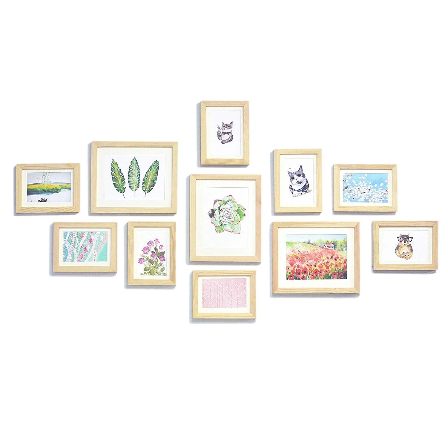 ArtzFolio Wall Photo Frame D211 | Wall Photo Frame Collage for Living Room | Picture Frames Home & Wall Decoration | Natural Brown | Set of 11 Units With Mat | 6x8-8 Unit | 8x10-3 Unit