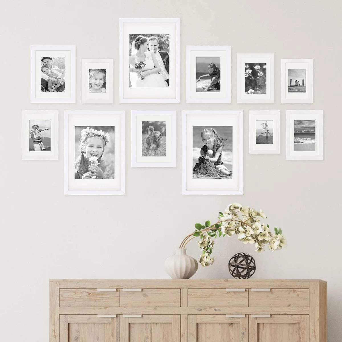 ArtzFolio Wall Photo Frame D247 | Wall Photo Frame Collage for Living Room | Picture Frames Home & Wall Decoration | White | Set of 12 Units With Mat | 6x8-5 Unit | 6x10-4 Unit | 8x10-3 Unit