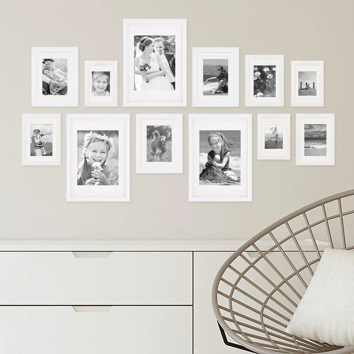 ArtzFolio Wall Photo Frame D247 | Wall Photo Frame Collage for Living Room | Picture Frames Home & Wall Decoration | White | Set of 12 Units With Mat | 6x8-5 Unit | 6x10-4 Unit | 8x10-3 Unit