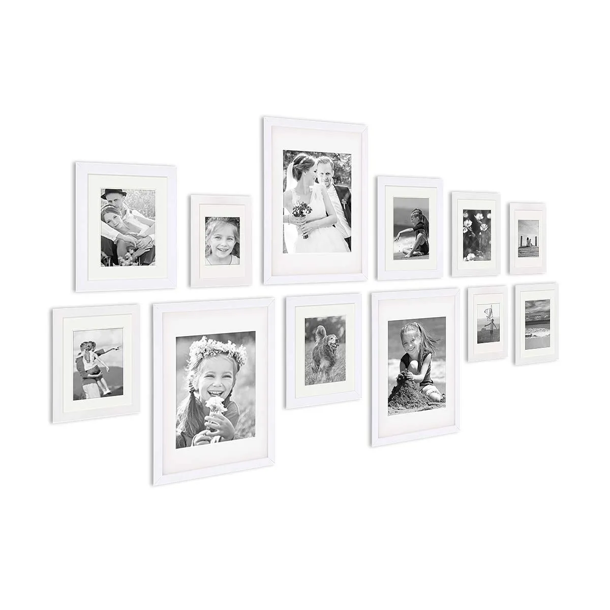 ArtzFolio Wall Photo Frame D247 | Wall Photo Frame Collage for Living Room | Picture Frames Home & Wall Decoration | White | Set of 12 Units With Mat | 6x8-5 Unit | 6x10-4 Unit | 8x10-3 Unit