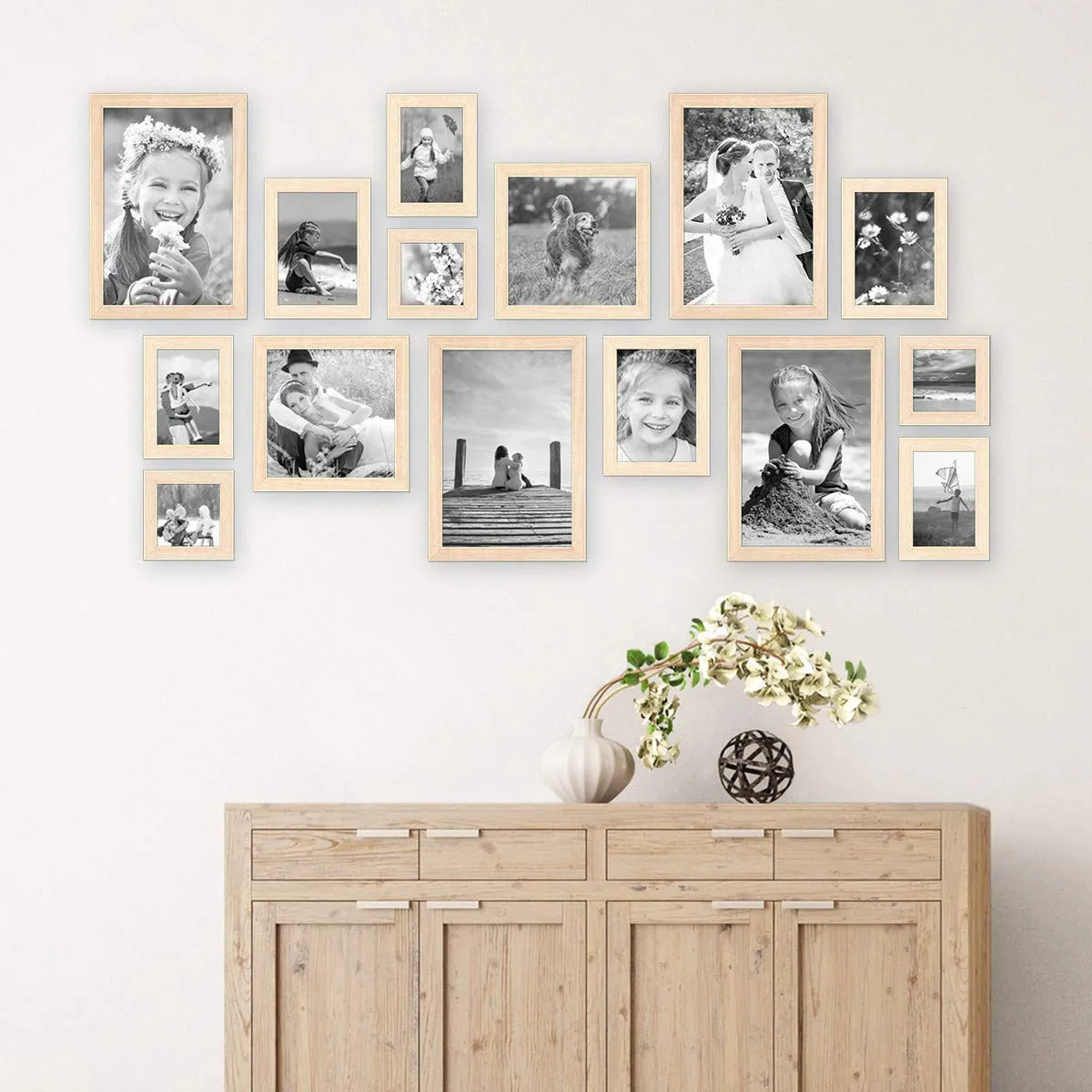 ArtzFolio Wall Photo Frame D249 | Wall Photo Picture Frames Home & Wall Decoration | Natural Brown | Set of 15 Units | 6x6-3 Unit | 6x8-6 Unit | 6x10-2 Unit | 8x10-4 Unit