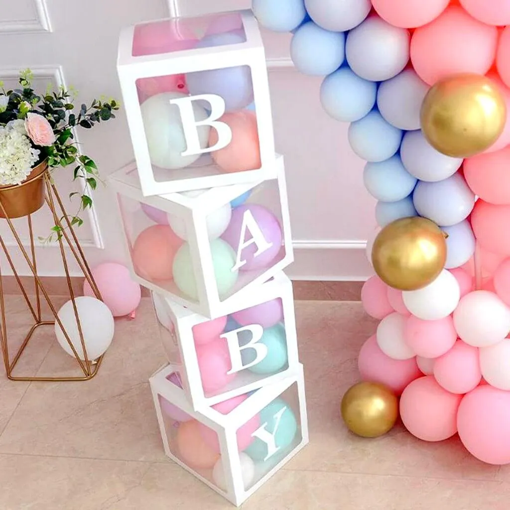 'BABY' White Boxes Transparent Baby Shower Balloon Boxes