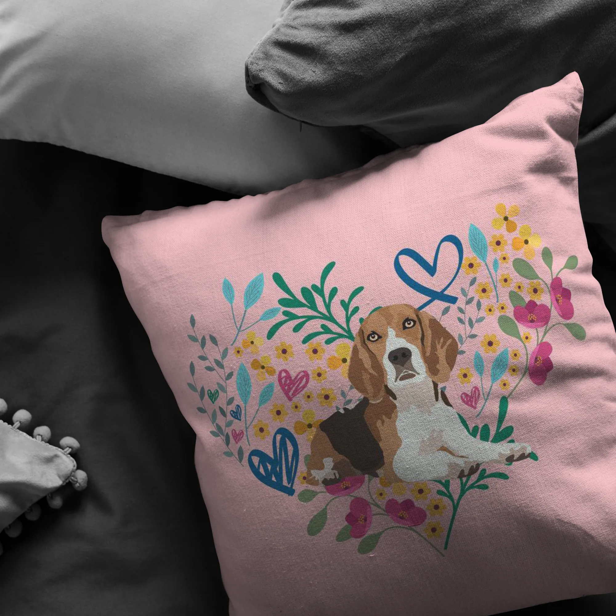 Beagle #2 Heart Shape Flower Pillow