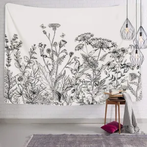 Black and White Floral Tapestry
