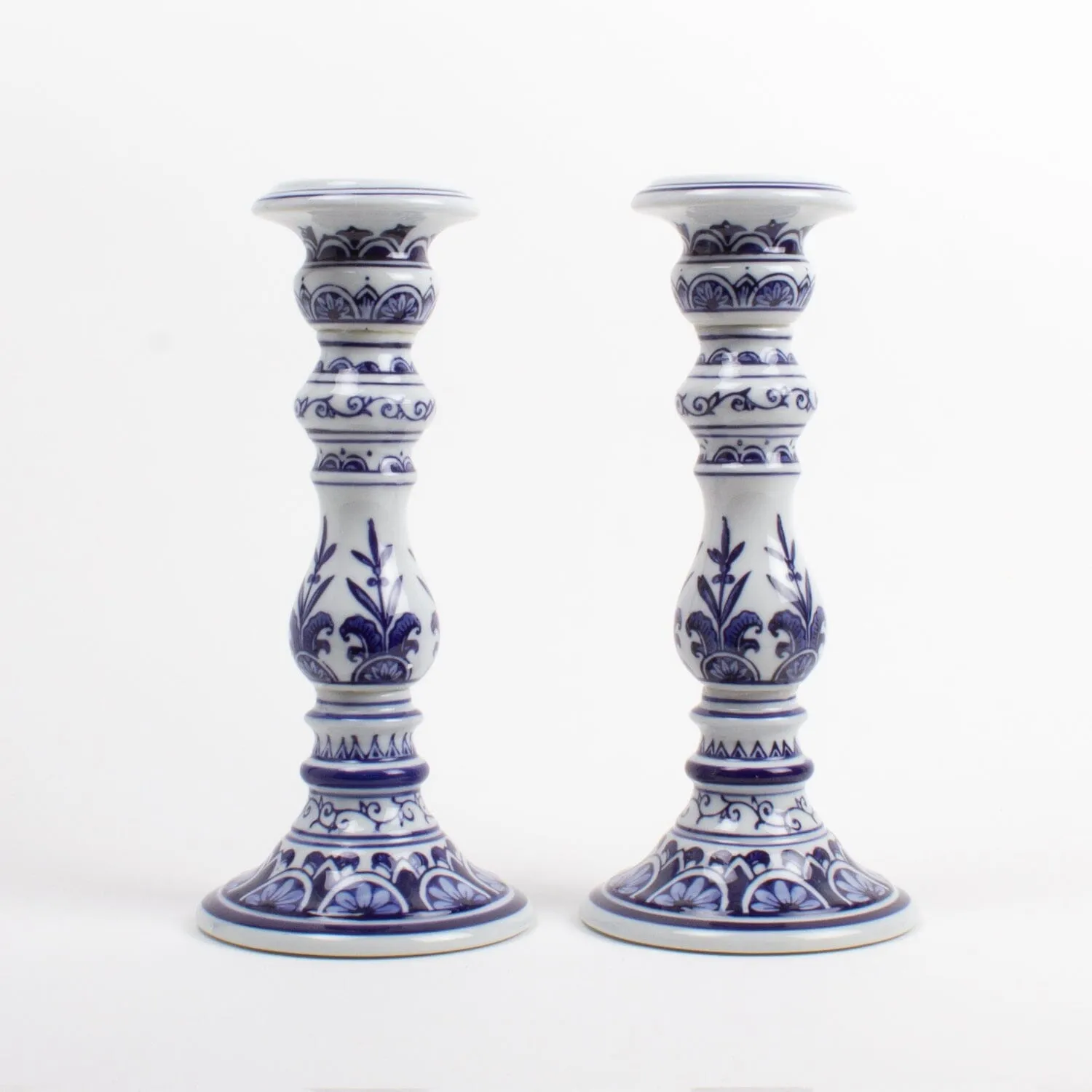 Blue Chinoiserie Candle Stick Set of 2 - Large