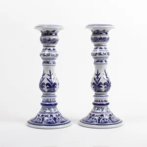 Blue Chinoiserie Candle Stick Set of 2 - Large