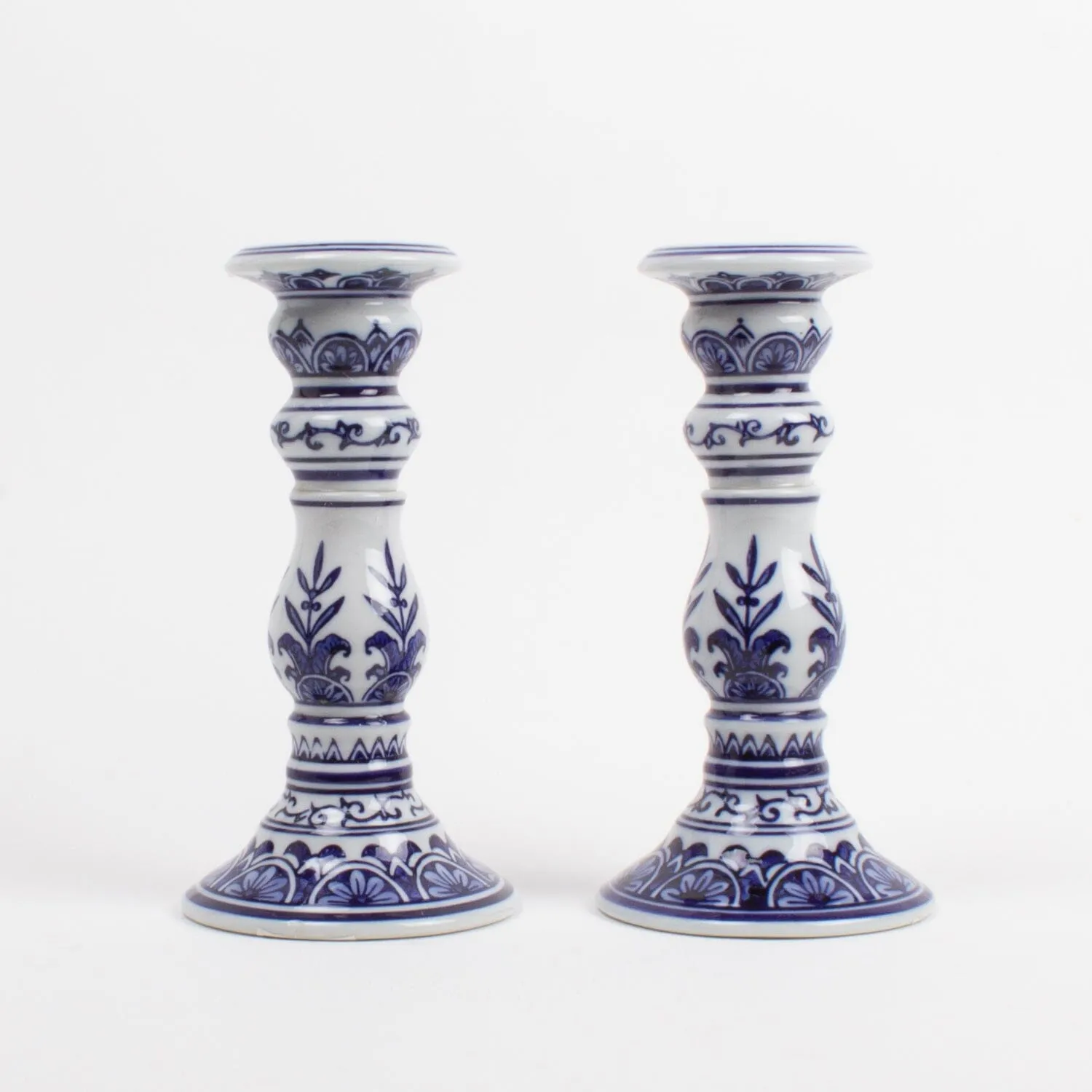 Blue Chinoiserie Candle Stick Set of 2 - Small