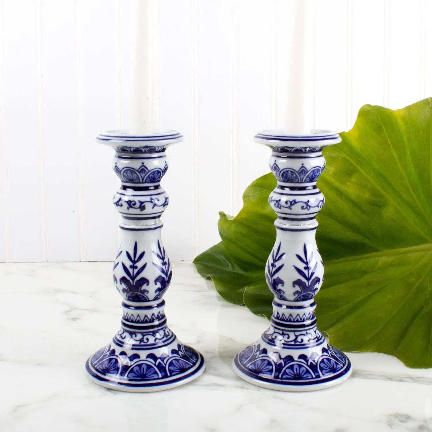 Blue Chinoiserie Candle Stick Set of 2 - Small