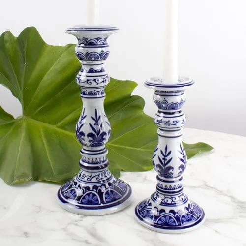 Blue Chinoiserie Candle Stick Set of 2 - Small