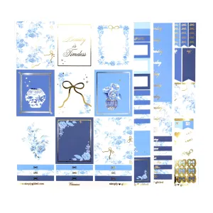 Blue Chinoiserie Luxe Sticker Kit (light gold foil)