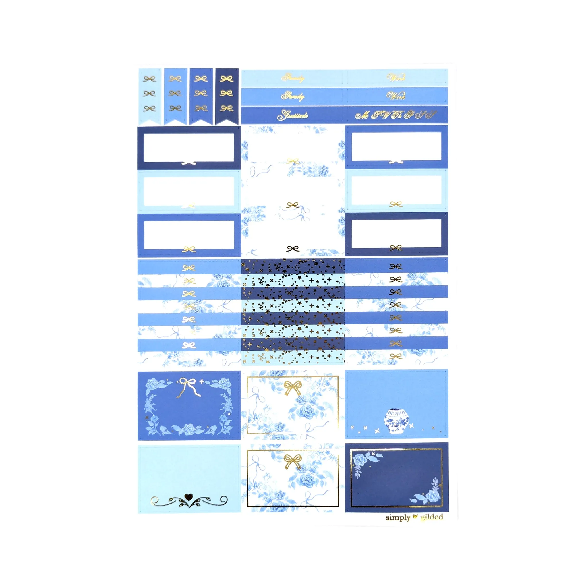 Blue Chinoiserie Luxe Sticker Kit (light gold foil)