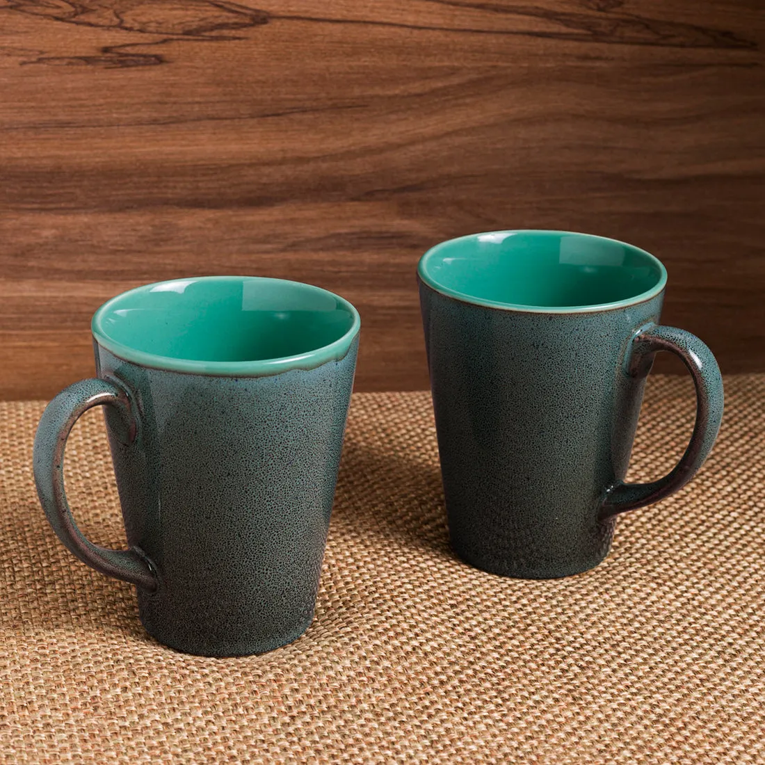 'Blues Of Sky' Studio Pottery Glazed Coffee Mugs In Ceramic (Set Of 2)