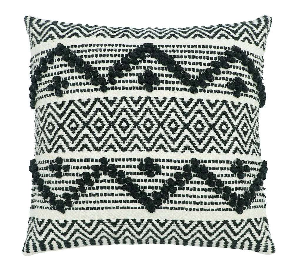 Boho Cushion Cover with Black and White Tribal Pattern Textured Design
