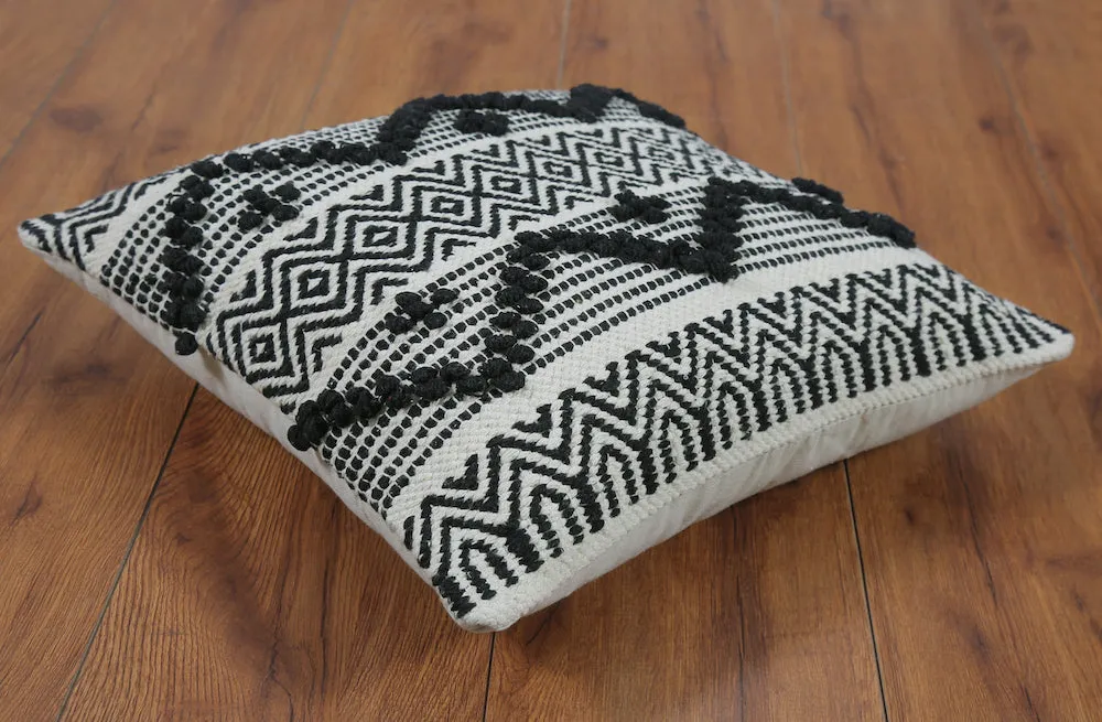 Boho Cushion Cover with Black and White Tribal Pattern Textured Design