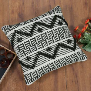 Boho Cushion Cover with Black and White Tribal Pattern Textured Design