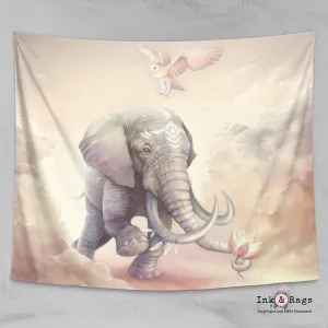Boho Elephant Owl and Lotus Wall Tapestry