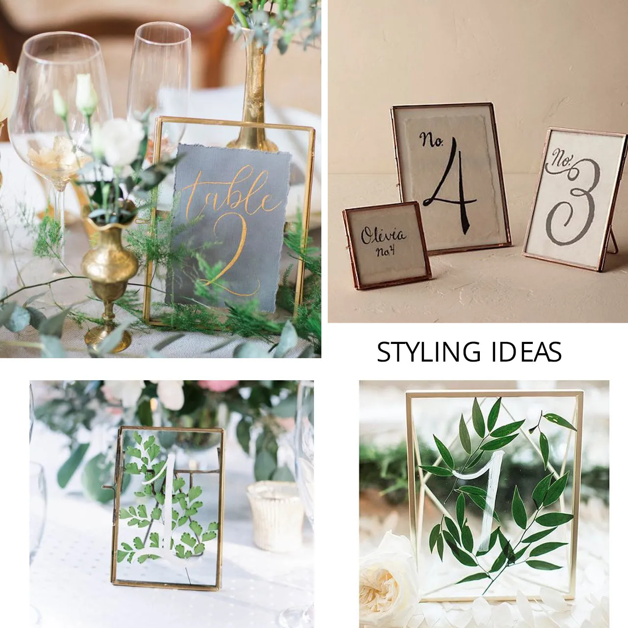 Brass Photo Frames Table Numbers (Free Standing) Wedding Stationery