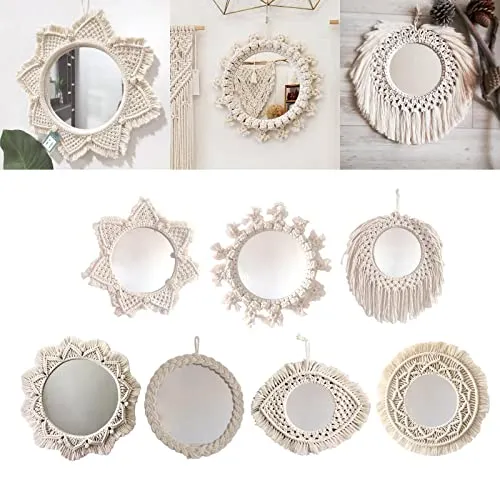 CALANDIS Hanging Wall Mirror Macrame Fringe Mirror Decor for Living Room Bedroom A | Home Dacor | Tapestries
