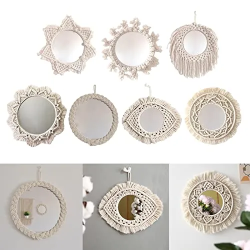 CALANDIS Hanging Wall Mirror Macrame Fringe Mirror Decor for Living Room Bedroom A | Home Dacor | Tapestries