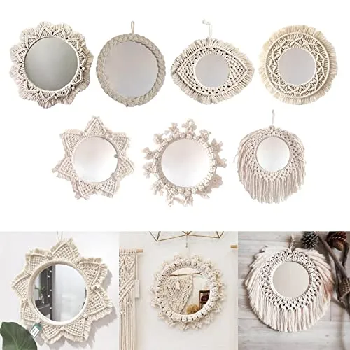 CALANDIS Hanging Wall Mirror Macrame Fringe Mirror Decor for Living Room Bedroom A | Home Dacor | Tapestries