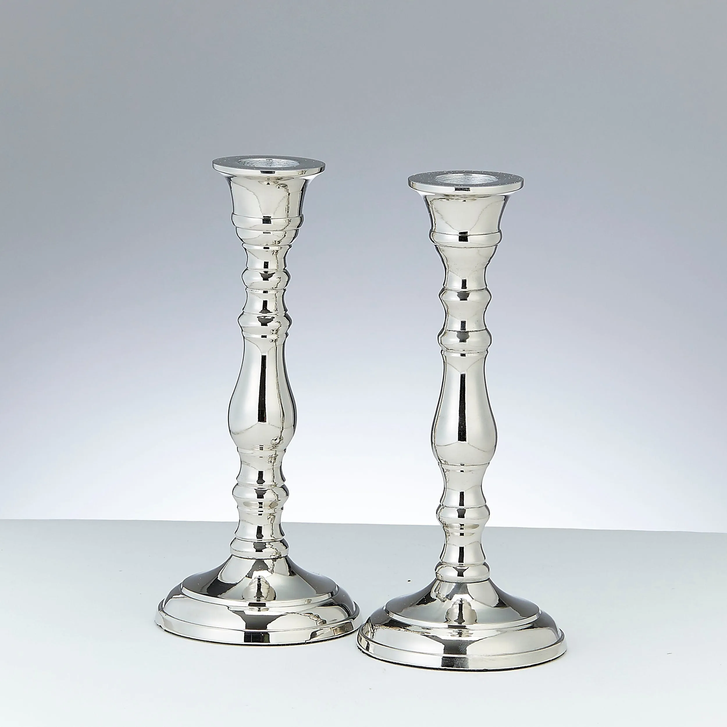 Candlesticks, Aluminum, Nickel Plated, 7", Pair/box